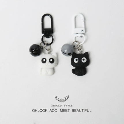 Cute Black White Bell Cat Pendant