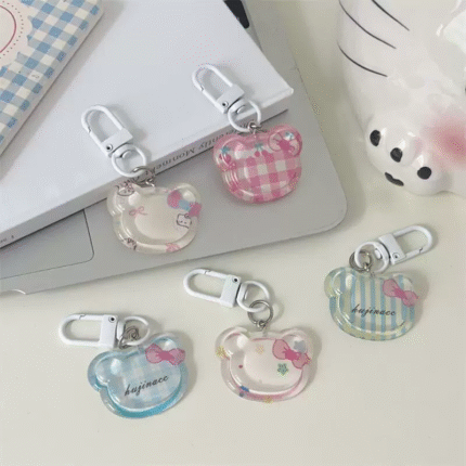 Transparent Bear Face Shape Plaid Patterns Pendant