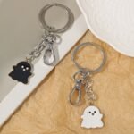 Cute Black White Ghost Keyring