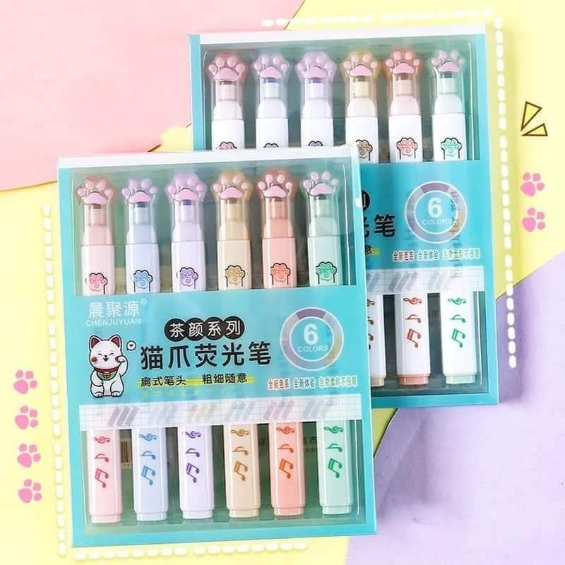3df8efe9-271d-431f-b8e5-03c97590b2ed-1.jpg Cat Paw 6pcs Highlighter Set - Image 1