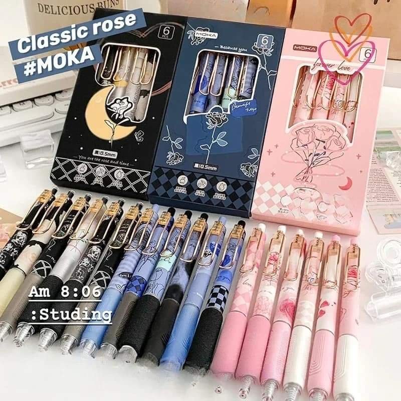 FB_IMG_1722499669959-1.jpg European Style Vintage Rose 6pcs Gel Pen Set - Image 1
