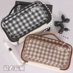 Large Capacity Grid Pencil Case with Transparent Front Pocket - Image 2
