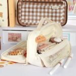 Large Capacity Grid Pencil Case with Transparent Front Pocket - Image 4