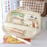 Large Capacity Grid Pencil Case with Transparent Front Pocket - Image 6