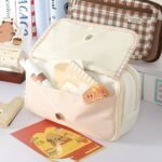 Large Capacity Grid Pencil Case with Transparent Front Pocket - Image 7