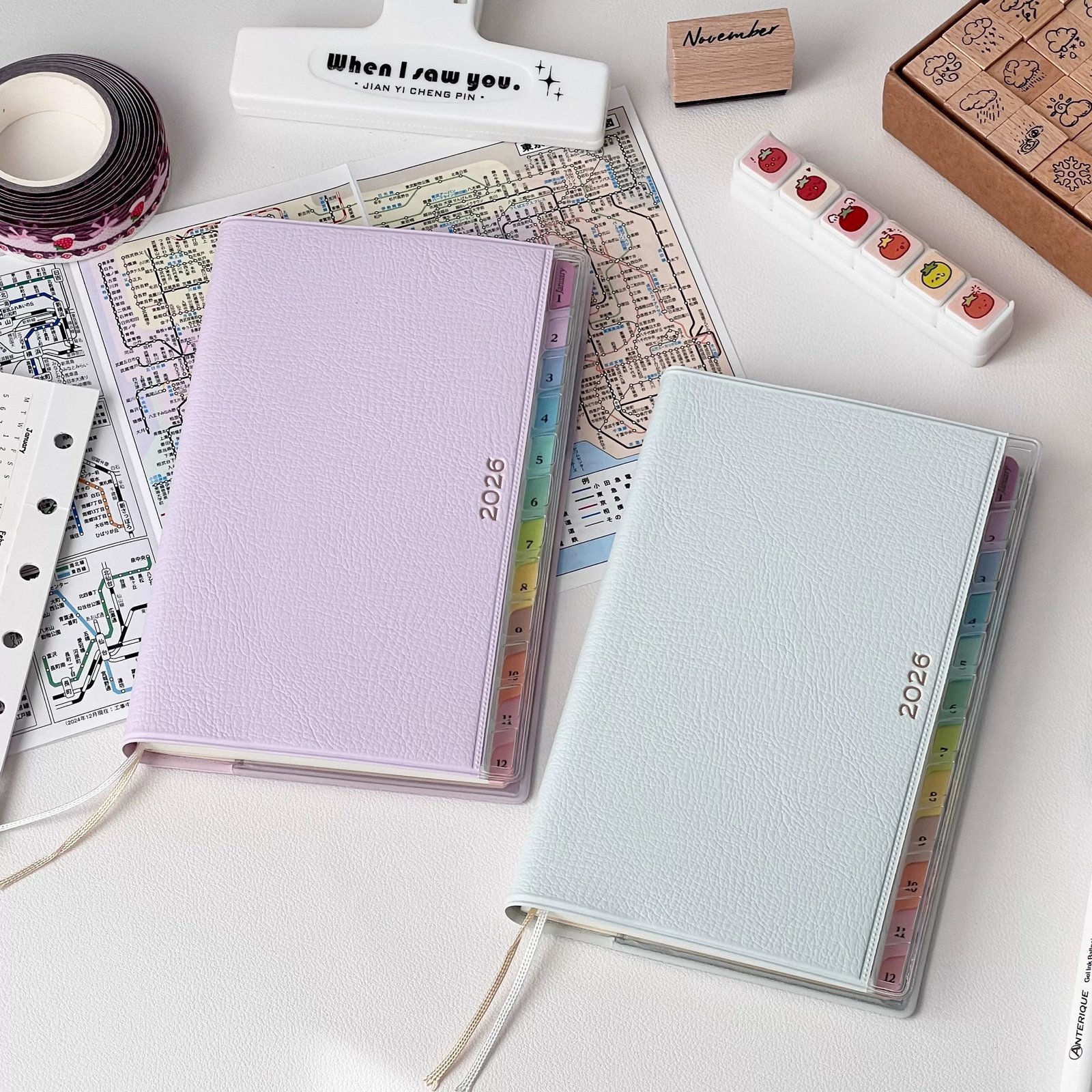 IMG_6819.jpeg 2026 Rainbow Index Leather Planner Notebook - Image 1