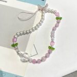 Pink Tulip Butterfly Glass bead Phone Charm