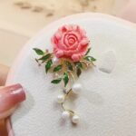 Pink Peony Flower Brooch - Image 2