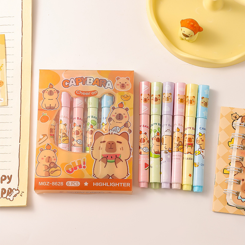 tb_image_share_1738064394718.jpg.png Cute Capybara 6pcs Fluorescents Highlighter Set - Image 1