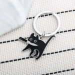 Black Cat With Knife Metal Keyring