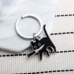 Black Cat With Knife Metal Keyring - Image 3