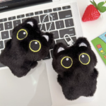 Cute Black Cat Plush Bag Pendant - Image 3
